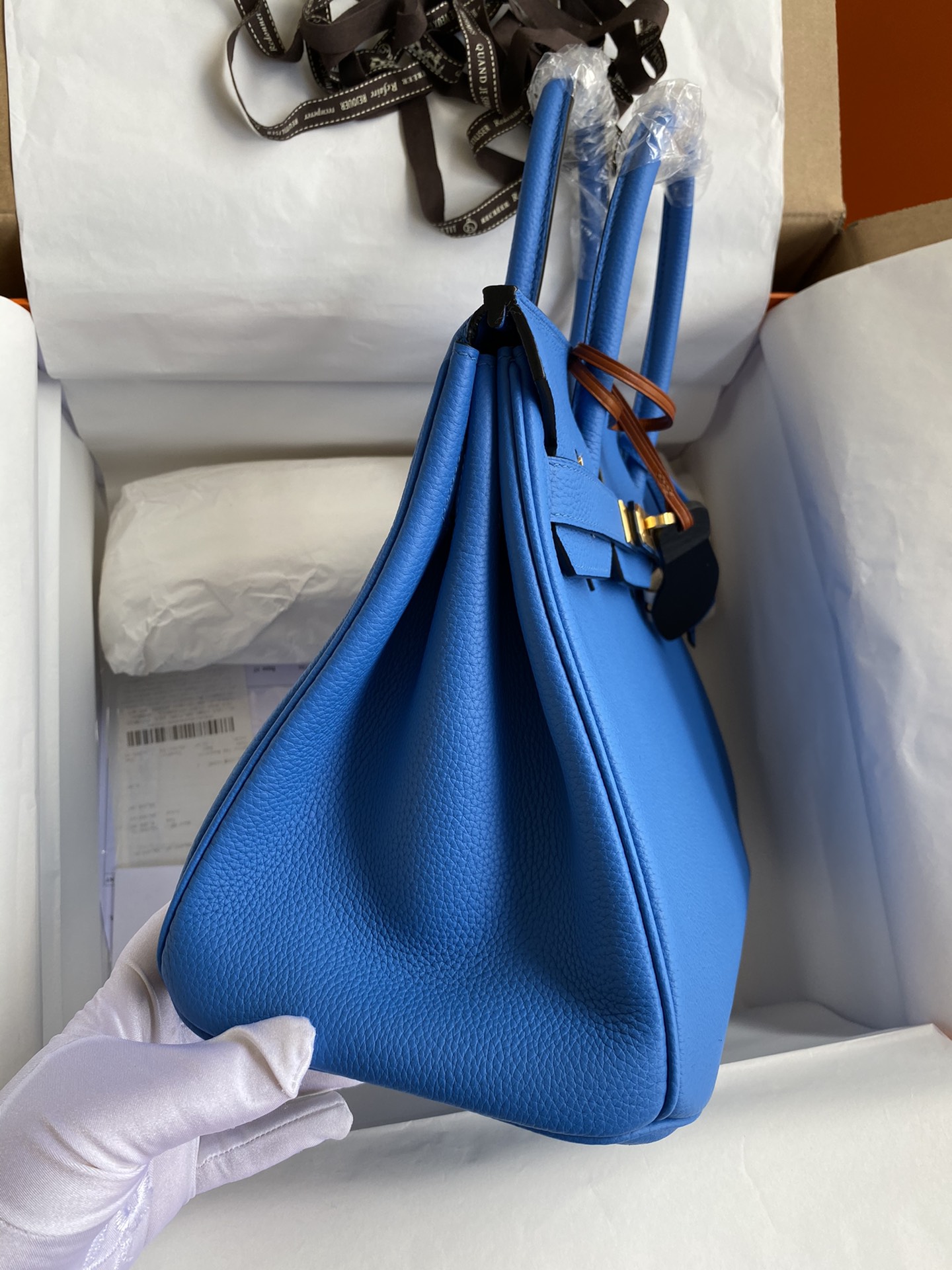 Hermes Birkin 30CM Togo Leather Handbag Blue Hydra